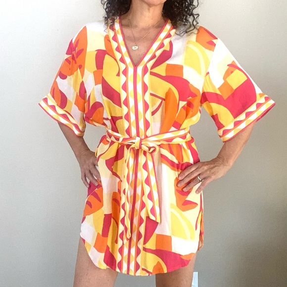 REBECCA VALLANCE Sorrento Short Waist-Tie Coverup Kimono Dress Size XS - Picture 6 of 13